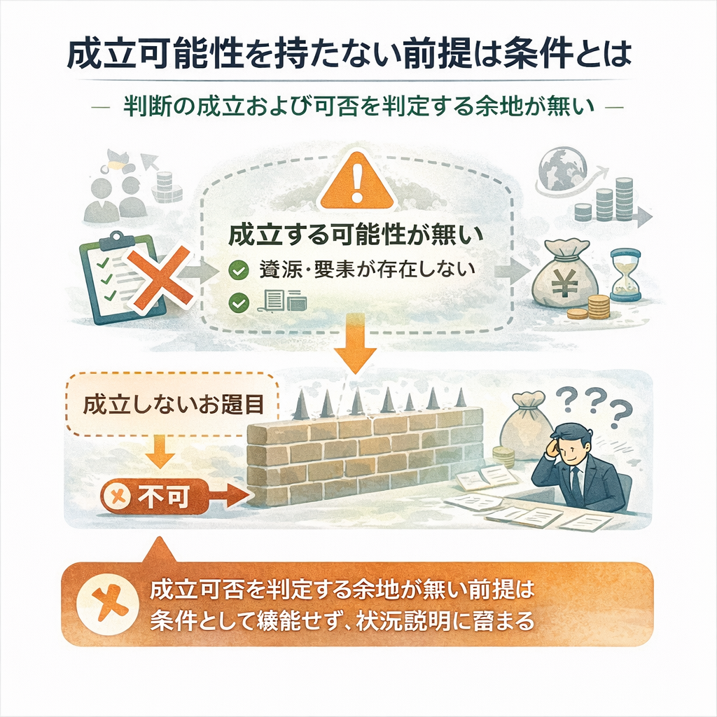 成立可能性を持たない前提は条件にならない構造図