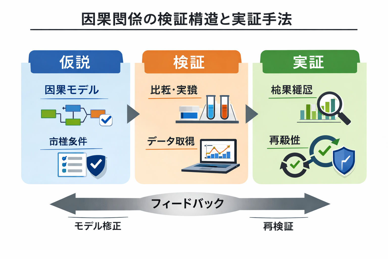 因果関係の検証構造と実証手法 図解