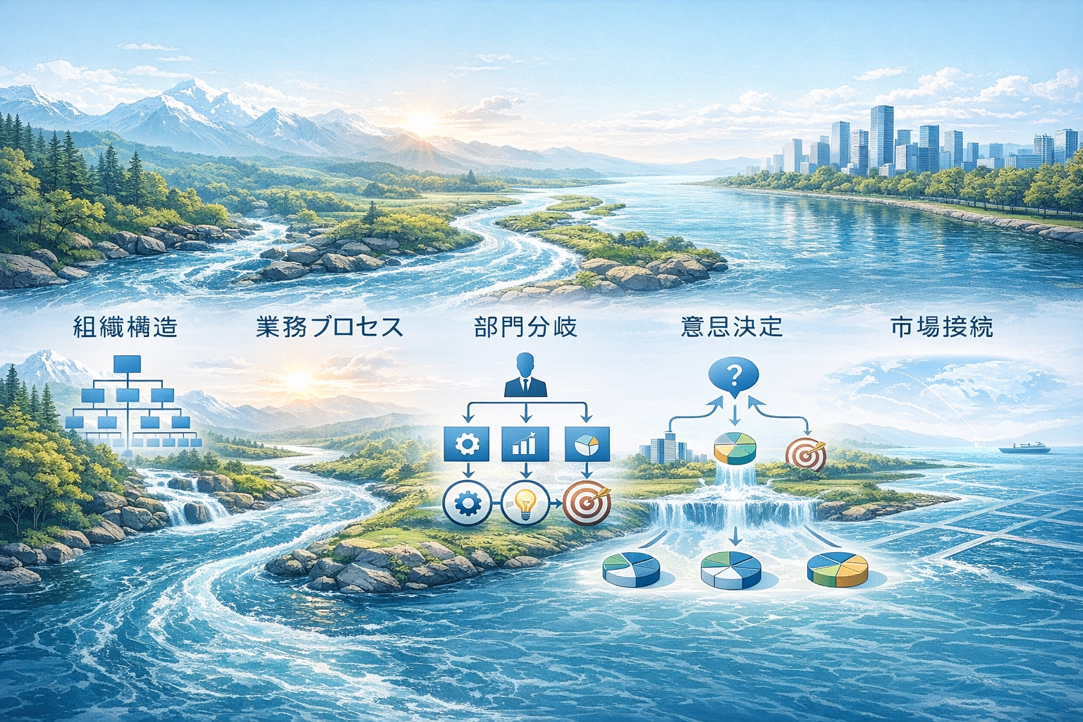 ビジネス組織構造と業務運営の図解